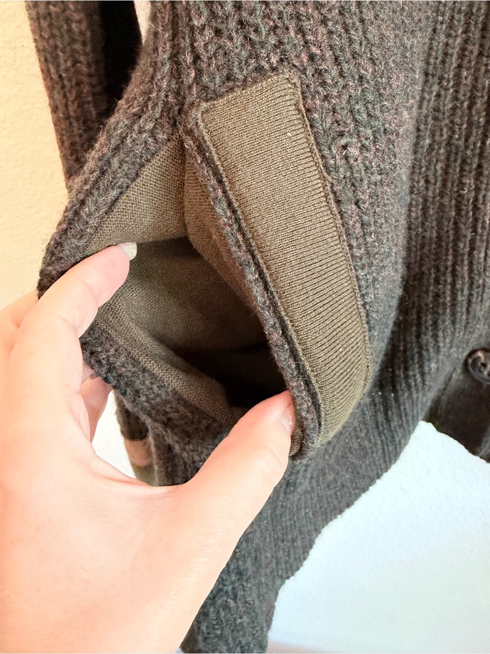 Sleeping on Snow wool/cotton babydoll hooded sweater, pockets, green, size S - Picture 9 of 14